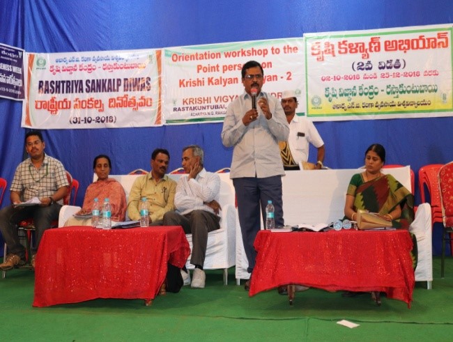 KVK Programme Coordinator and Joint Collector Vizianagaram orienting the point persons on Krishi Kalyan Abhiyan implementation on 31.10.2018